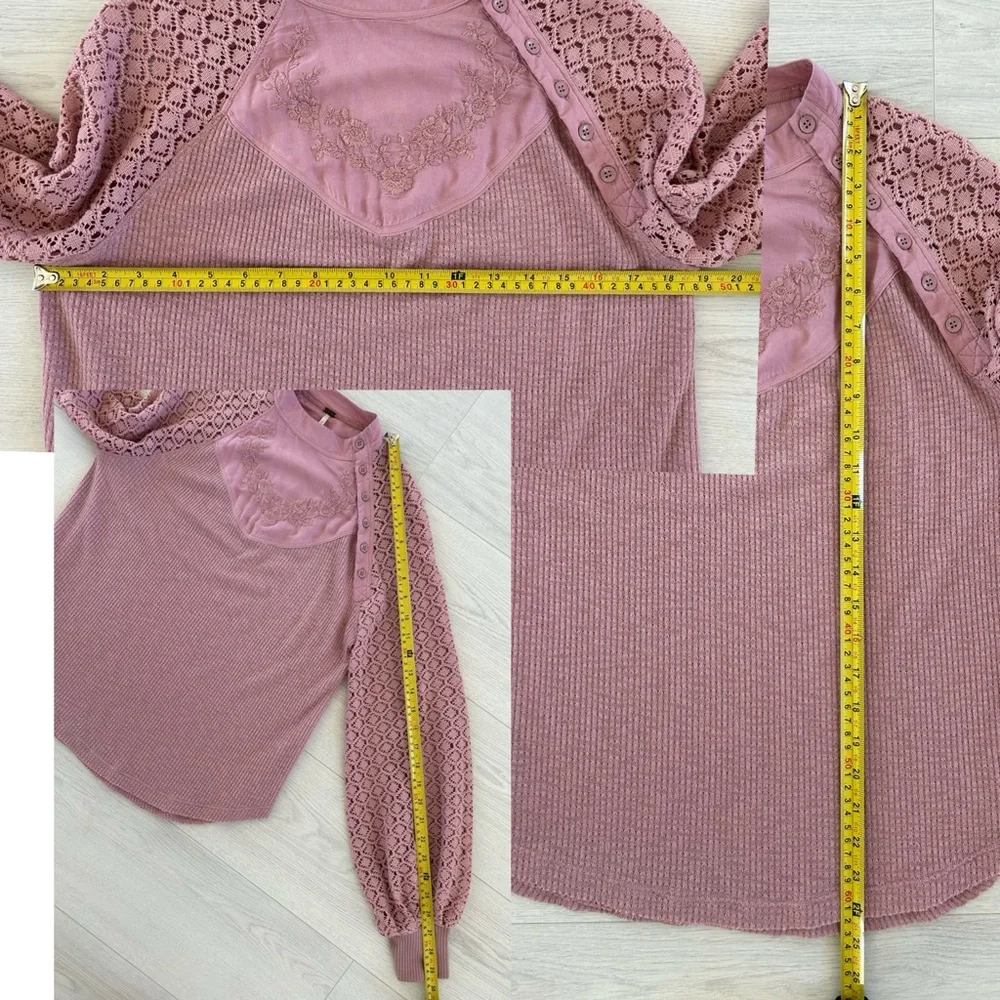 Free People Sweetest Thing Romantic Dusty Rose Lace Balloon Sleeve Top Womens XS